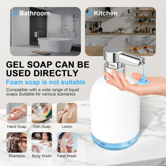 Automatic Soap Dispenser Liquid Touchless: 11Oz Plastic - 5 Level Adjustable White Rechargeable Electric Auto Smart Soap Dispenser - Bathroom Kitchen Hand Dish Lotion